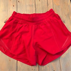 Red Lululemon 4 inch Hotty Hot Shorts